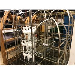 LOT OF 6 METAL AND GLASS SHELF DISPLAY STANDS, 4 & 5 SHELVES