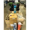 Image 1 : LARGE QUANTITY OF ASSORTED ROUND GLASS VASES INC. ASSORTED DECORATIONS, WRAPS AND FLORAL HANGER