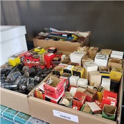 2 TRAYS AND BOX OF RADIO TUBES