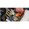 Image 2 : COLEMAN COOLER AND TRAY OF SHOP LIGHTS, GAS CAN, ETC