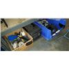 Image 1 : LARGE BIN, BOX AND TOOLBOX WITH SHOP SUPPLIES, GRINDING WHEELS AND STONES, SHELF BRACKETS, TOOLS, CL