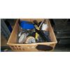 Image 2 : LARGE BIN, BOX AND TOOLBOX WITH SHOP SUPPLIES, GRINDING WHEELS AND STONES, SHELF BRACKETS, TOOLS, CL
