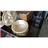 Image 4 : 2 VINTAGE METAL CONTAINERS AND SEWING BASKET AND LIQUOR CASE