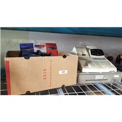 BOX OF ELECREONICS, ESTATE GOODS AND CASH REGISTER