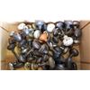 Image 2 : 2 BASKETS AND BOX OF VINTAGE DOOR KNOBS, HARDWARE, MECHANISMS