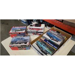 5 60'S MODEL CAR KITS AND 2 BUILT CADILLAC MODELS