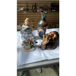JAPAN LADY POCKET FIGURE, VIKING BOTTLE HOLDER, VASE AND FIGURES