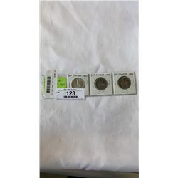 3 CANADIAN 50c 1967, 1968, 1969, 1967 CENTENNIAL .800 SILVER