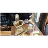 Image 2 : HEAVY BRASS FIGURE, TWO HEAVY BRASS CANDLESTICKS AND BRASS HORSE
