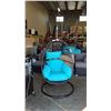 Image 1 : BRAND NEW HANGING EGG CHAIR - RETAIL $949 BLUE CUSHIONS W/ NECK PILLOW, FOLDABLE FRAME, POWDER COATE
