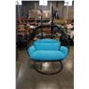 Image 1 : BRAND NEW DOUBLE FOLDING SWING CHAIR W/ BLUE CUSHIONS - RETAIL $1969, RATED FOR 600LBS