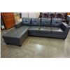 Image 1 : BRAND NEW GREY AIR LEATHER 2 PC SECTIONAL SOFA W/ CUPHOLDERS, AND REMOVABLE PILLOW BACKS, RETAIL $13