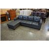 Image 2 : BRAND NEW GREY AIR LEATHER 2 PC SECTIONAL SOFA W/ CUPHOLDERS, AND REMOVABLE PILLOW BACKS, RETAIL $13