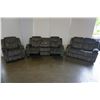 Image 1 : BRAND NEW MODERN VELVET 3 PIECE SOFA SET W/ DROP DOWN CONSOLE AND ROCKING RECLINER - RETAIL $2899