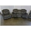 Image 4 : BRAND NEW MODERN VELVET 3 PIECE SOFA SET W/ DROP DOWN CONSOLE AND ROCKING RECLINER - RETAIL $2899