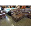 Image 3 : BRAND NEW BROWN AIR LEATHER CORNER RECLINING SECTIONAL W/ CONSOLE AND BRASS NAIL HEADS - RETAIL $289