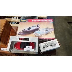 REVELL BASS BUSTERS SET MODEL CAR AND BOAT, UT MDOELS DIE CAST CAR 1:18 AND 1925 KENWORTH STAKE TRUC