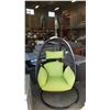 Image 1 : BRAND NEW HANGING EGG CHAIR - RETAIL $949 GREEN CUSHIONS W/ NECK PILLOW, FOLDABLE FRAME, POWDER COAT