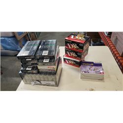 LOT OF NEW BLANK VHS TAPES, CASSETTES, AND DVDS