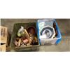 Image 1 : 2 TOTES OF WOODEN AND ASSORTED COLLECTIBLE ESTATE ITEMS