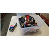 Image 1 : TOTE OF VINTAGE MATCHBOX AND HOTWHEELS CARS, BUDDY L GREY HOUND BUS