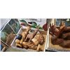 Image 2 : 2 trays of wooden collectibles and box of clocks, storage box etc