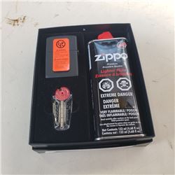 New zippo lighter, fluid and flints with case