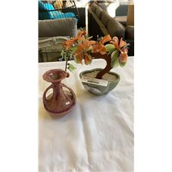 JADE TREE AND CERAMIC VASE MADE IN JAPAN