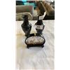 Image 1 : 2 SMALL MOTHER OF PEARL VASES - PLASTIC, AND EASTERN SHADOW BOX