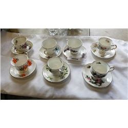 7 ANTIQUE CHINA CUPS AND SAUCERS