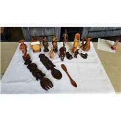 LOT OF ESTATE WOODEN WARES AND ANIMAL FIGURES