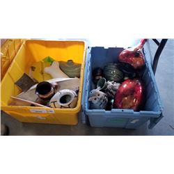 2 TOTES OF DECORATIVE POTTERY AND DECOR