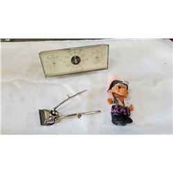 VINTAGE HONEYWELL CLOCK, GERMAN CLIPPERS AND PIRATE TROLL DOLL