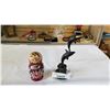 Image 1 : RUSSIAN NESTING DOLLS AND BRASS DOLPHIN SCULPTURE