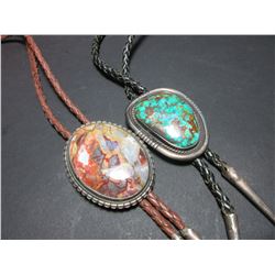 2 Turquoise Bolo Ties- Marked Bennett- 18"