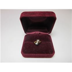 10K Gold Ring W 10 Blue Sapphires And 3 Diamonds