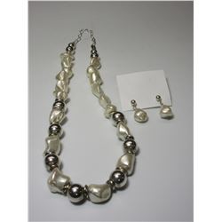 Free Form Pearls And Sterling Beads Necklace And Earrings Set