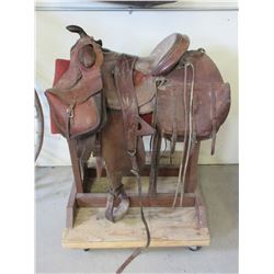 Unmarked Padded Seat Saddle- 15" Seat- Breast Collar- Pommel And Saddle Bags- Britching Rings