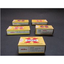 5 Boxes Western Super X Ammo- .25- 35- .222- .38 Spec.- .32 And.32- 40
