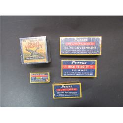 5 Boxes Of Peters Ammo- .250 Savage- .45- 70- 20Ga- .351 Win- .25 Colt Auto