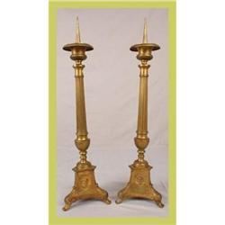 1890s French Pair of Brass Altar Candlesticks #1081486