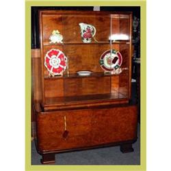 1920s Burled Walnut Art Deco China Cabinet #1081493