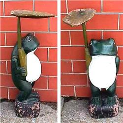 19c Folk Art Frog Carved Wooden Wood Statue #1081672