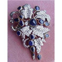 14kt Gold Diamond Sapphire Grape Leaf Pendant #1081786