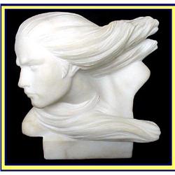 ART DECO ALABASTER SCULPTURE MAN W WIND IN HAIR#1082012