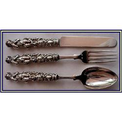 TIFFANY SILVER 3PC FLATWARE CHERUBS VINES 19C #1082019