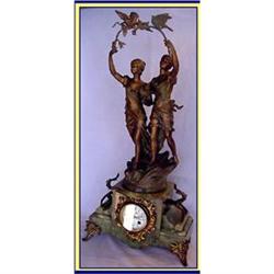 ONYX  ART NOUVEAU 19C CLOCK 2 WOMEN w DOVES #1082021