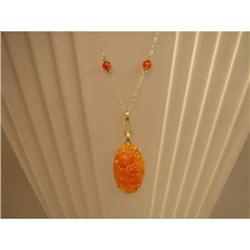 Necklace  14ct.   Brown  Carved  Jade  circa #1091712