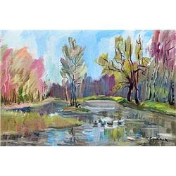 "Sokolniki. April" oil in impressionism style. #1091917