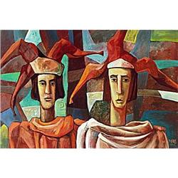 "Two Clowns" - Avant-Garde' style oil  #1091951